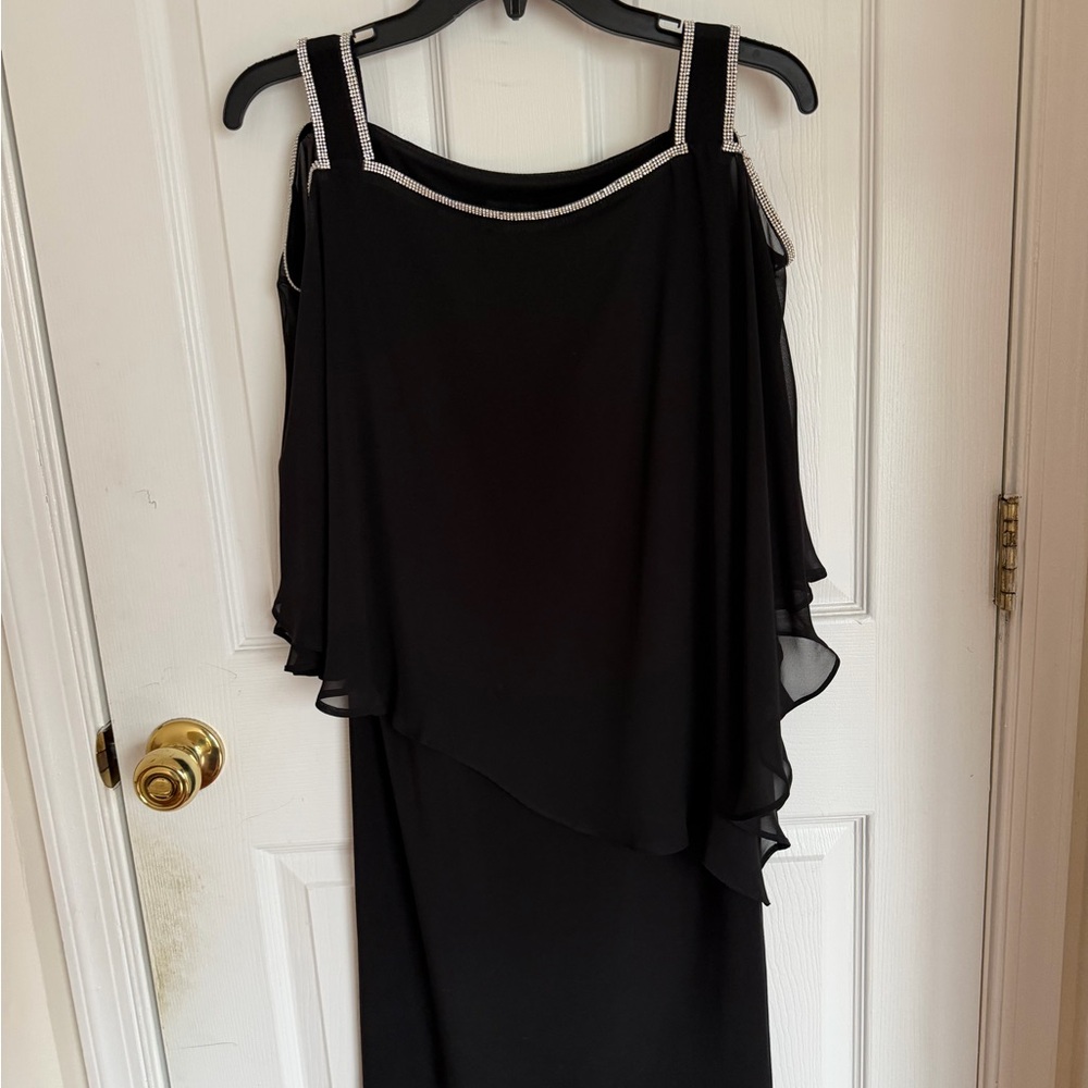 MSK Black One-Shoulder Evening Dress with Rhinestone Trim